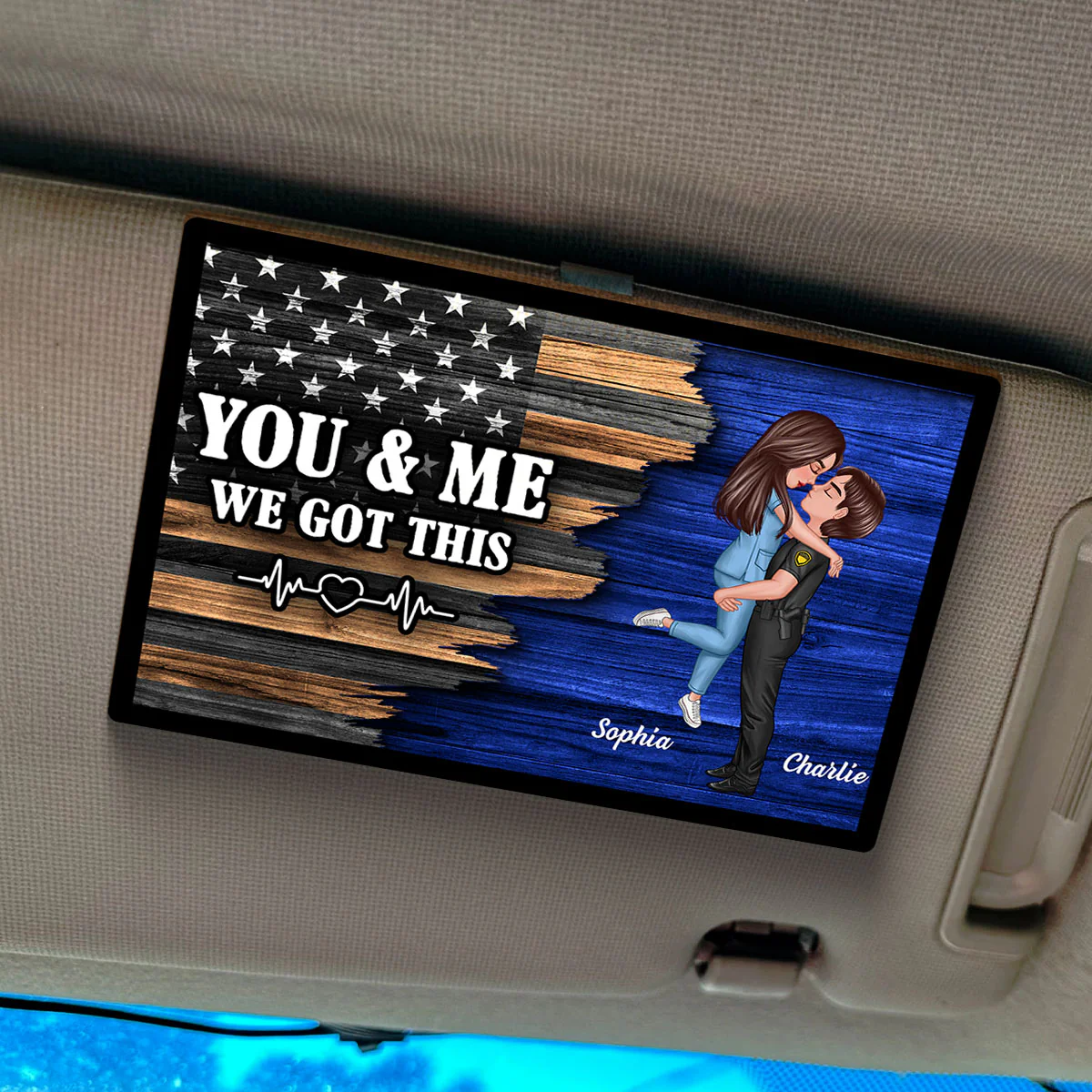 Hero Couple Hugging Kissing Half Flag  Gift by Occupation Gift For Her Gift For Him Personalized Car Visor - Image 5