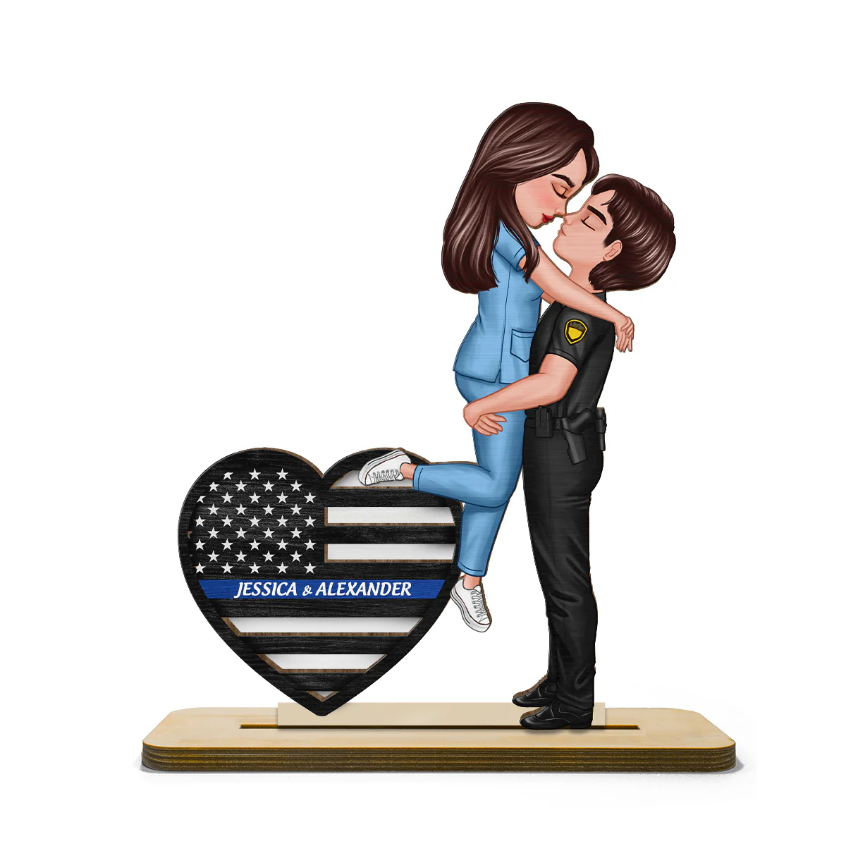 Hero Couple Hugging Kissing Keepsake Gift by Occupation Personalized 2-Layer Standing Wooden Plaque - Image 2