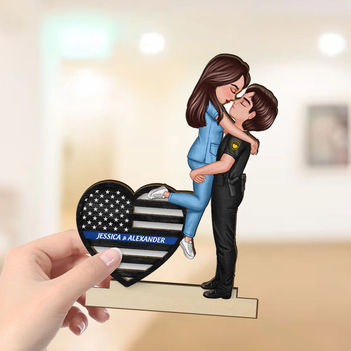 Hero Couple Hugging Kissing Keepsake Gift by Occupation Personalized 2-Layer Standing Wooden Plaque - Image 4