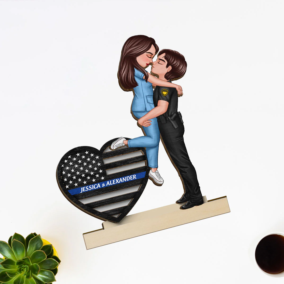 Hero Couple Hugging Kissing Keepsake Gift by Occupation Personalized 2-Layer Standing Wooden Plaque - Image 5