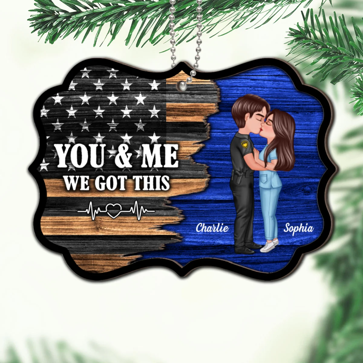 Hero Couple Kissing Half Flag Christmas Decor Gift Personalized 2-Layer Wooden Ornament - Image 11