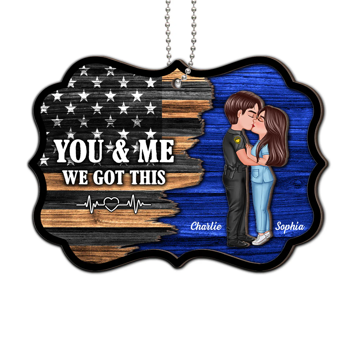 Hero Couple Kissing Half Flag Christmas Decor Gift Personalized 2-Layer Wooden Ornament - Image 2