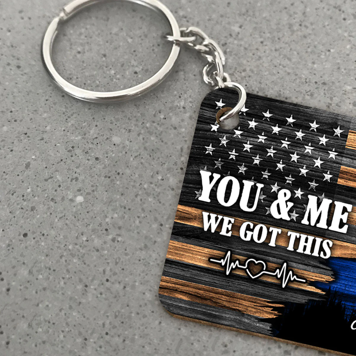 Hero Couple Kissing Half Flag Gift by Occupation Firefighter, Nurse, Police Officer Personalized Wooden Keychain - Image 6