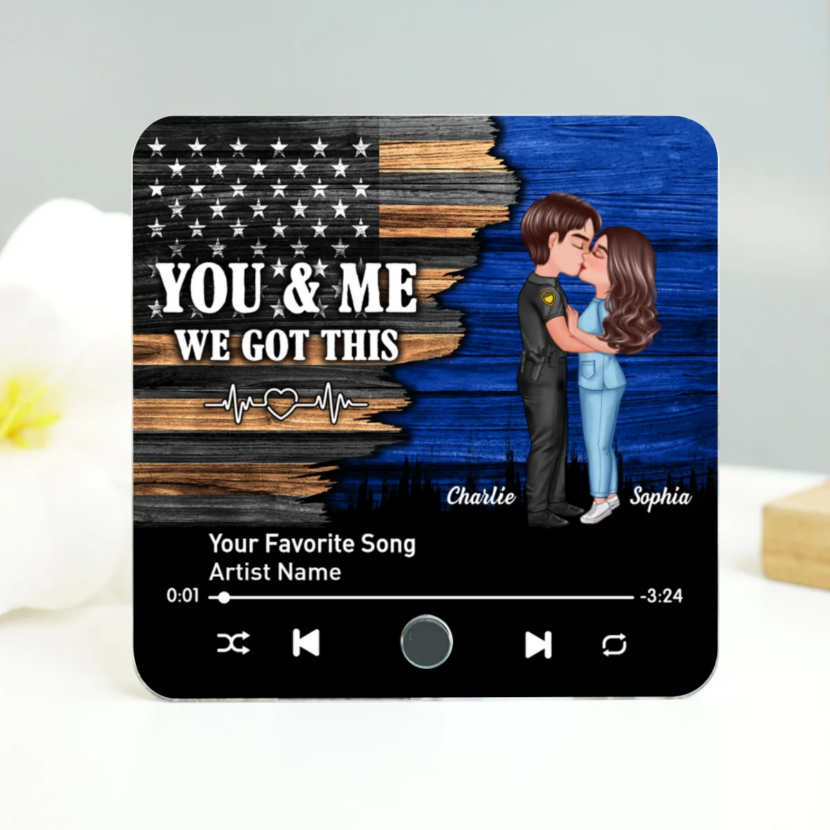 Hero Couple Kissing Half Flag Gift by Occupation Personalized Music Fridge Magnet,  Gift For Him, For Her - Image 9