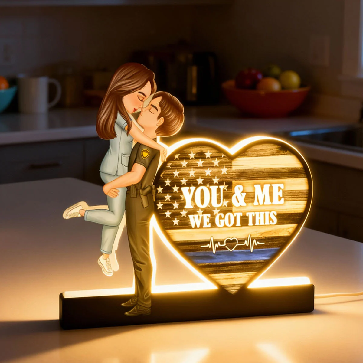 Hero Couple Kissing You & Me We Got This Job Occupation Flag Heart - Personalized Light Box - Image 11