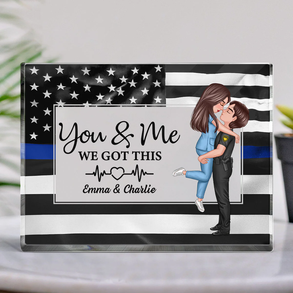 Hero Couple Patriotic USA Flag Personalized Acrylic Block Plaque, Anniversary  Gift For Him, For Her - Image 3