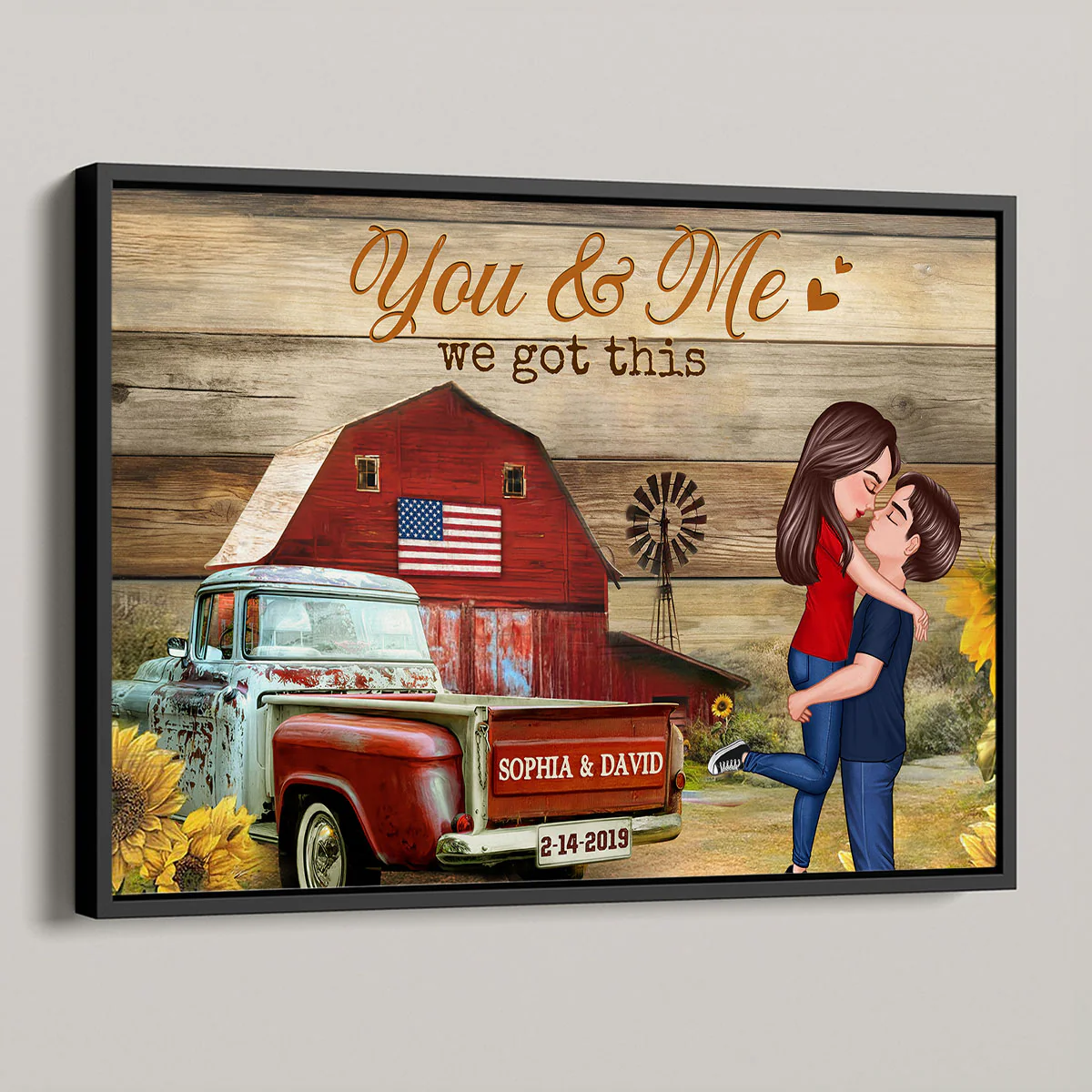 Couple Hugging Kissing Vintage Truck Farmhouse Personalized Poster, Anniversary Gift For Him, Her, Husband, Wife - Image 2