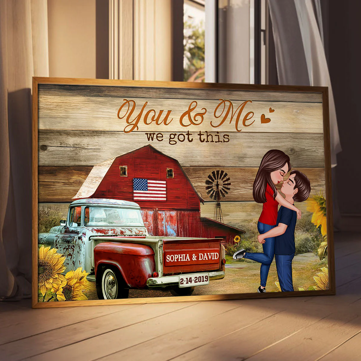 Couple Hugging Kissing Vintage Truck Farmhouse Personalized Poster, Anniversary Gift For Him, Her, Husband, Wife - Image 3
