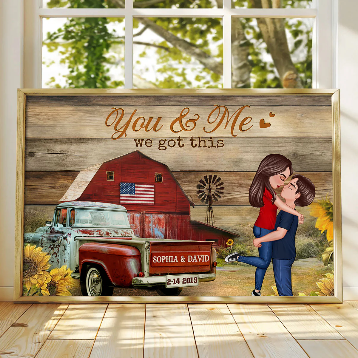 Couple Hugging Kissing Vintage Truck Farmhouse Personalized Poster, Anniversary Gift For Him, Her, Husband, Wife - Image 4