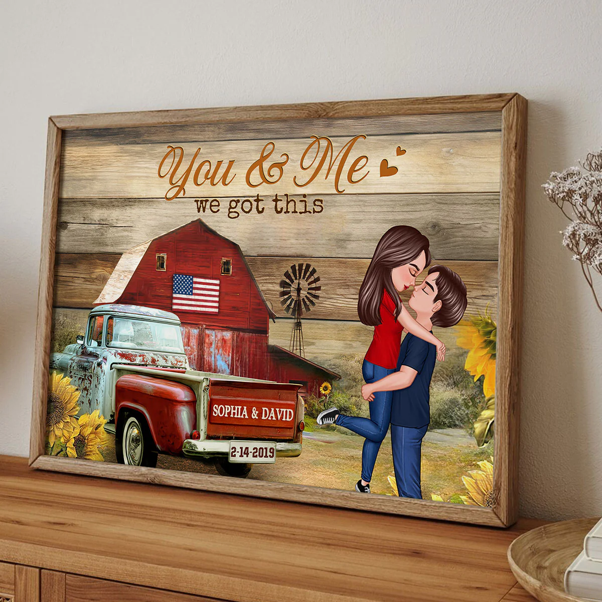 Couple Hugging Kissing Vintage Truck Farmhouse Personalized Poster, Anniversary Gift For Him, Her, Husband, Wife - Image 5