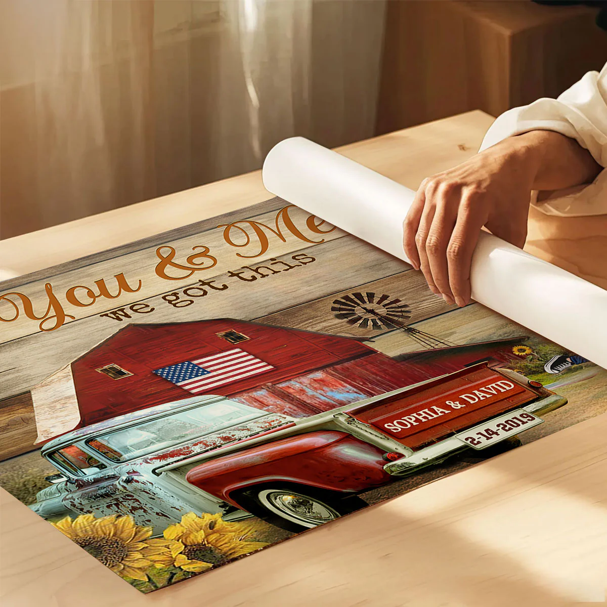 Couple Hugging Kissing Vintage Truck Farmhouse Personalized Poster, Anniversary Gift For Him, Her, Husband, Wife - Image 6