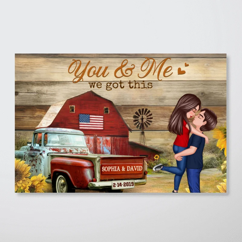 Couple Hugging Kissing Vintage Truck Farmhouse Personalized Poster, Anniversary Gift For Him, Her, Husband, Wife - Image 9