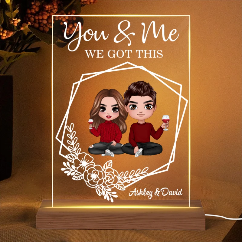 Hexagon Flowers Couple Personalized Plaque LED Night Light - Valentine‘s Day Gift - Gift For Him Gift For Her - Image 4