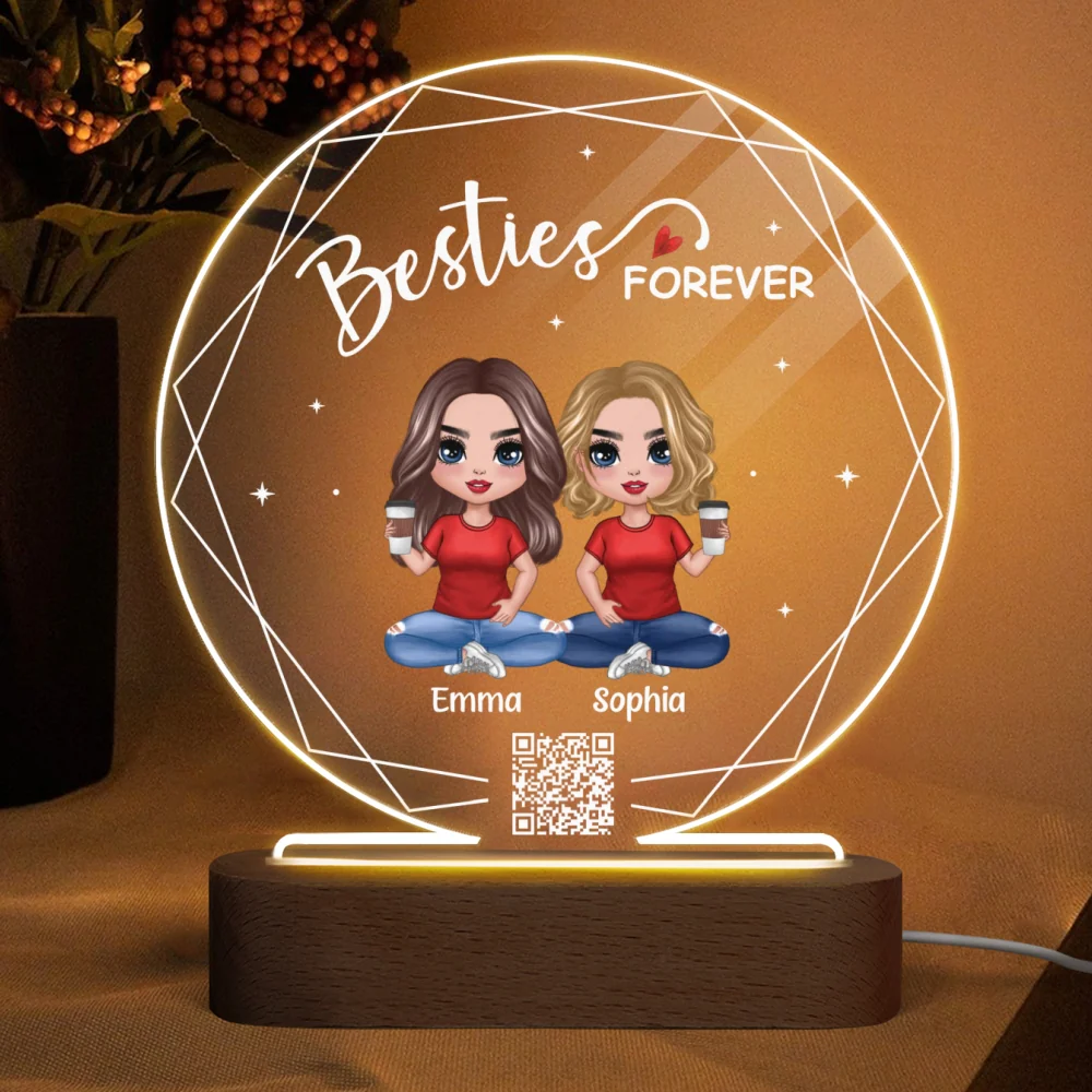 Hexagon Frame Doll Besties Sitting Personalized Circle Acrylic Plaque LED Night Light - Image 4