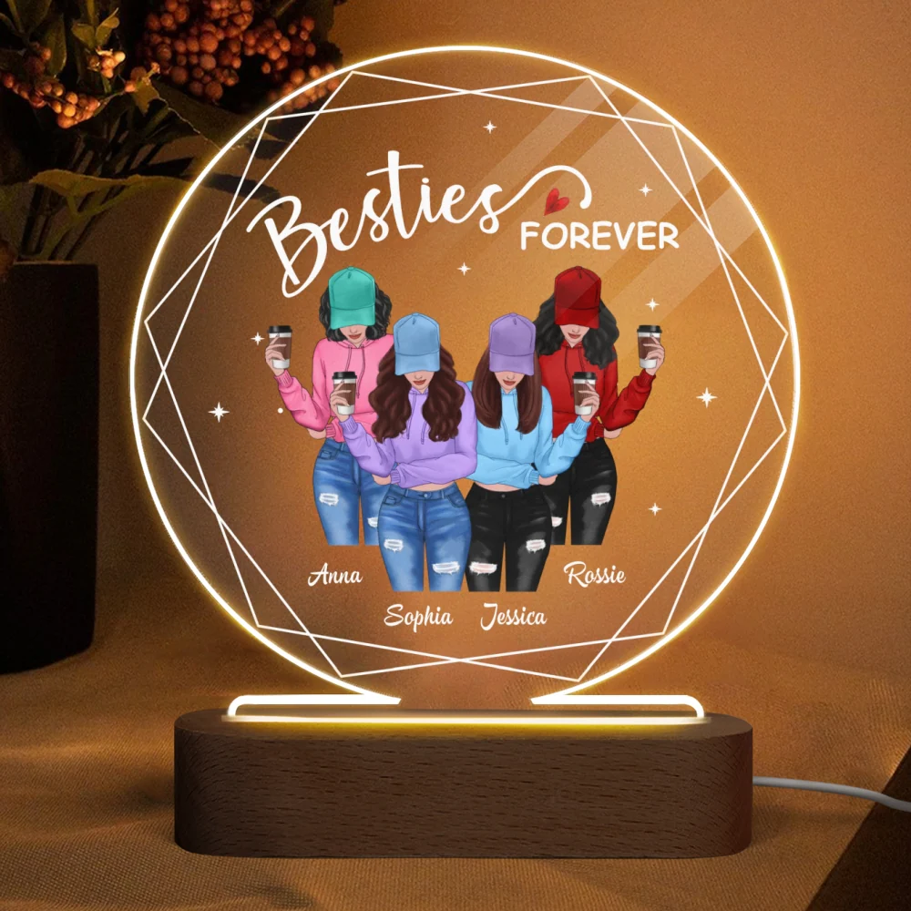 Hexagon Frame Front View Besties Personalized Circle Acrylic Plaque LED Light Night - Image 4