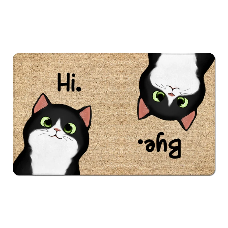 Hi Bye Cute Peeking Fluffy Cat Housewarming Gift For Cat Lover Personalized Doormat - Image 2