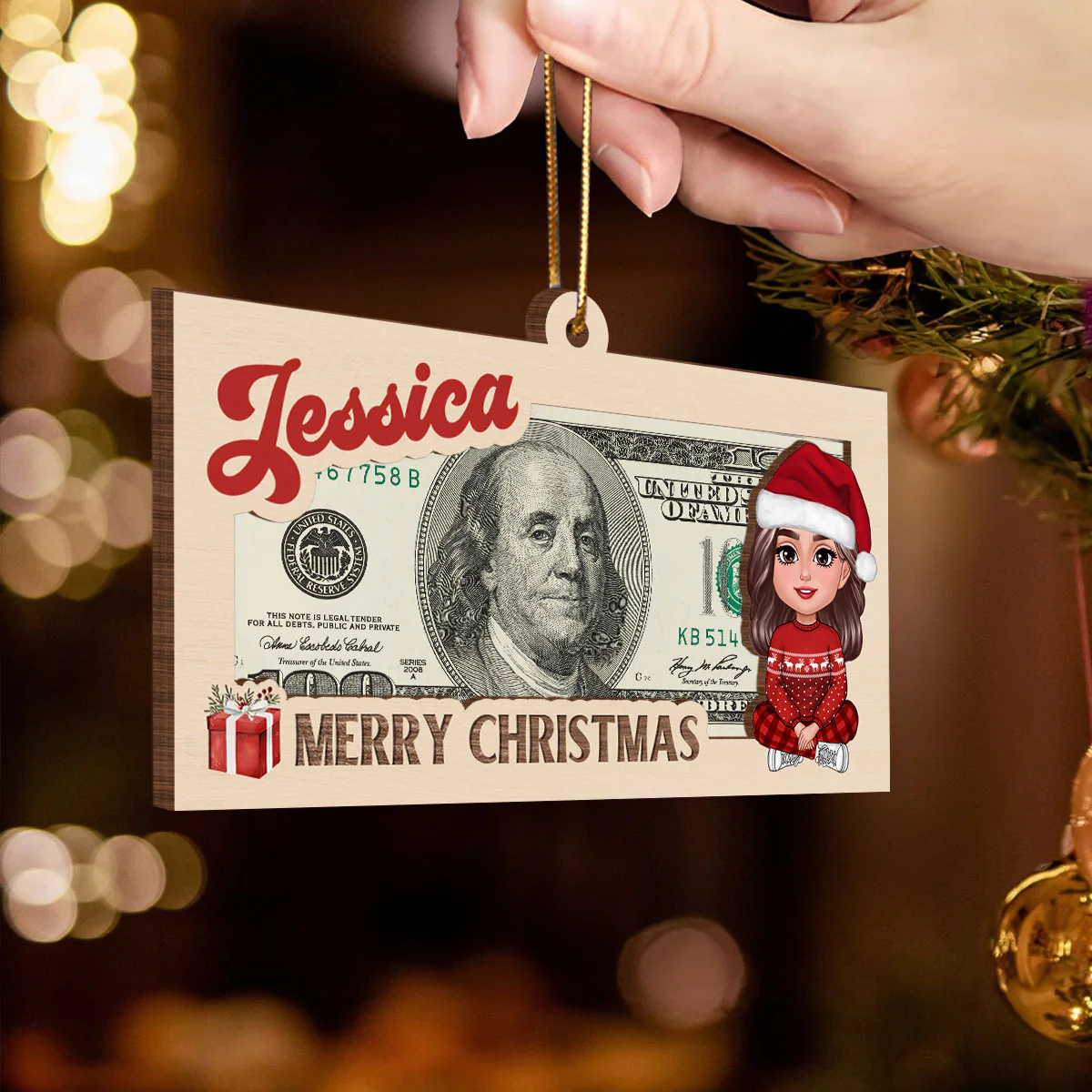 Hidden Message Christmas Cute Doll Kid Personalized Money Holder Ornament, Unique Christmas Gift For Son, Daughter, Grandson, Granddaughter, Niece, Nephew - Image 3