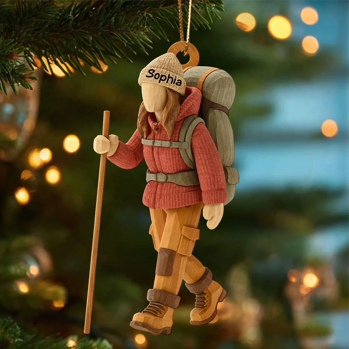 Hiking Girl Christmas - Personalized Wooden Ornament - Gift for Her - Image 5