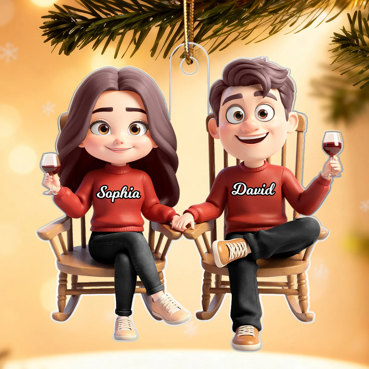 His and Hers Couple Sitting on Rocking Chair - Personalized Acrylic Ornament - Christmas Gift for him, Gift for her - Image 3