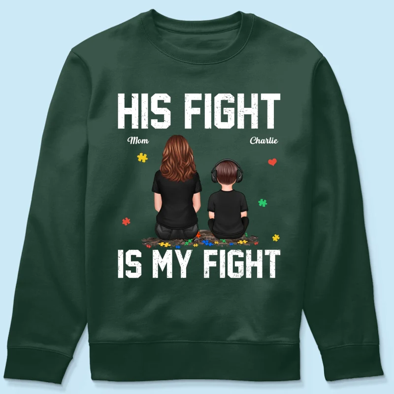 His Fight Is My Fight Autism Back View Parent & Kid - Personalized Shirt - Autism Awareness Shirt - Image 22