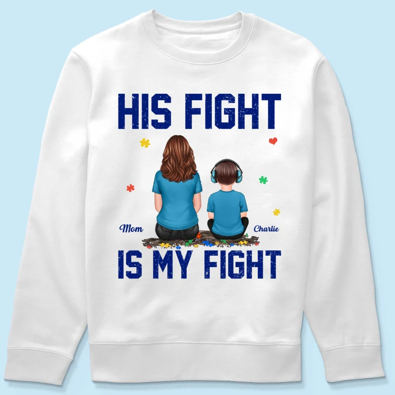 His Fight Is My Fight Autism Parent & Kid - Personalized Shirt - Autism Awareness Shirt - Image 20