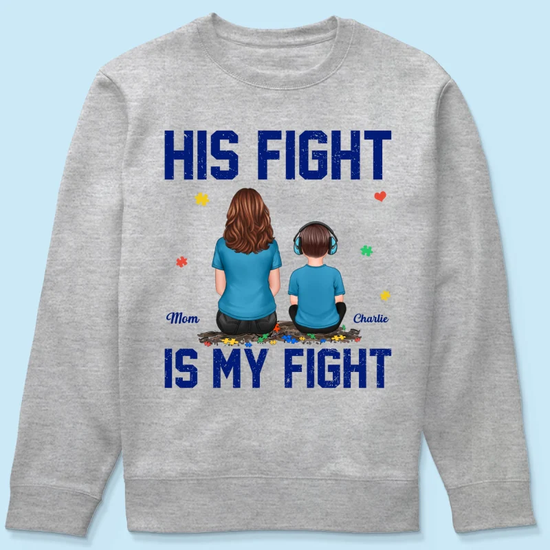 His Fight Is My Fight Autism Parent & Kid - Personalized Shirt - Autism Awareness Shirt - Image 21