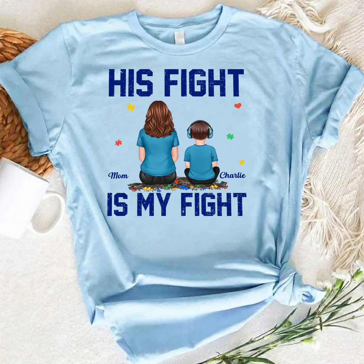 His Fight Is My Fight Autism Parent & Kid - Personalized Shirt - Autism Awareness Shirt - Image 6
