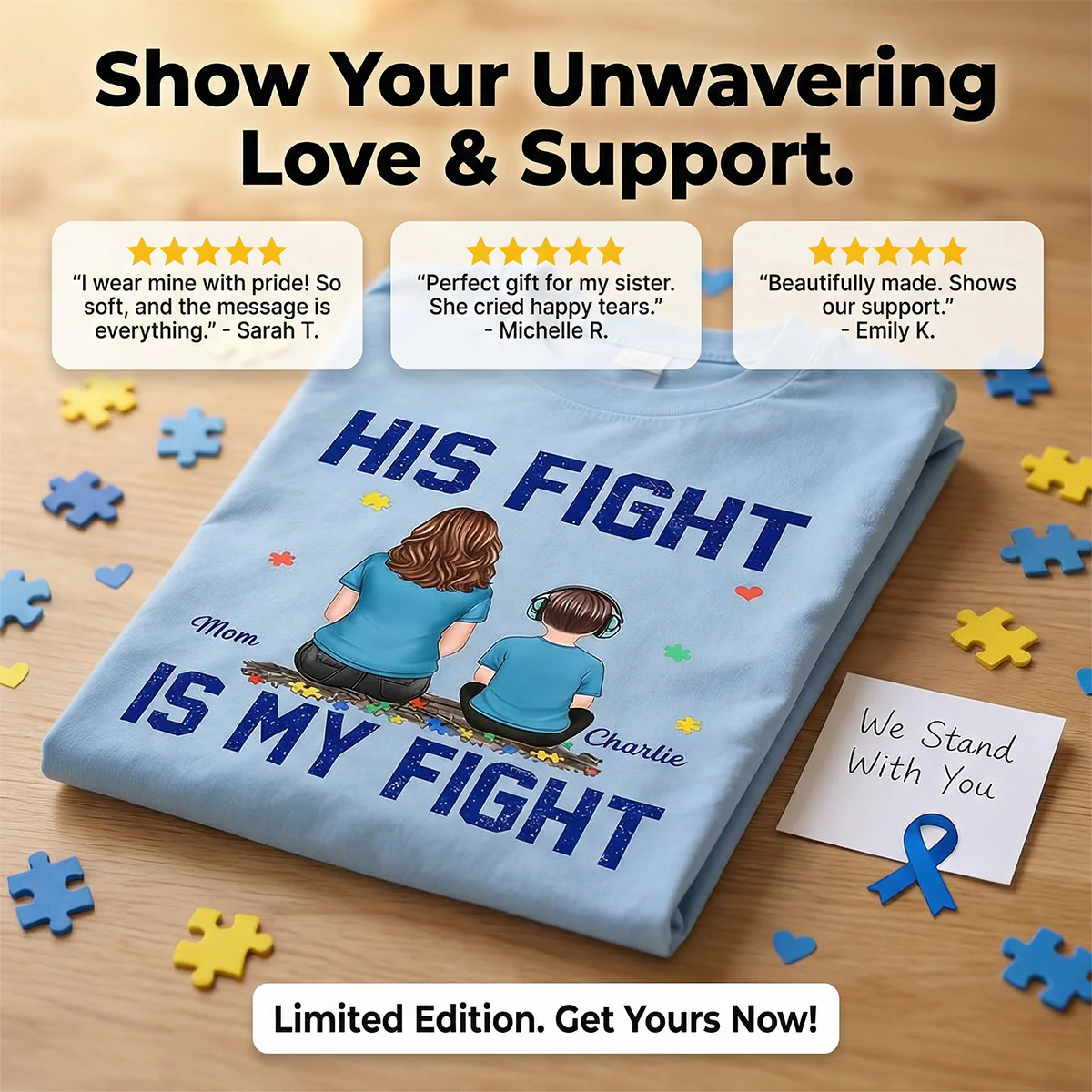 His Fight Is My Fight Autism Parent & Kid - Personalized Shirt - Autism Awareness Shirt - Image 8