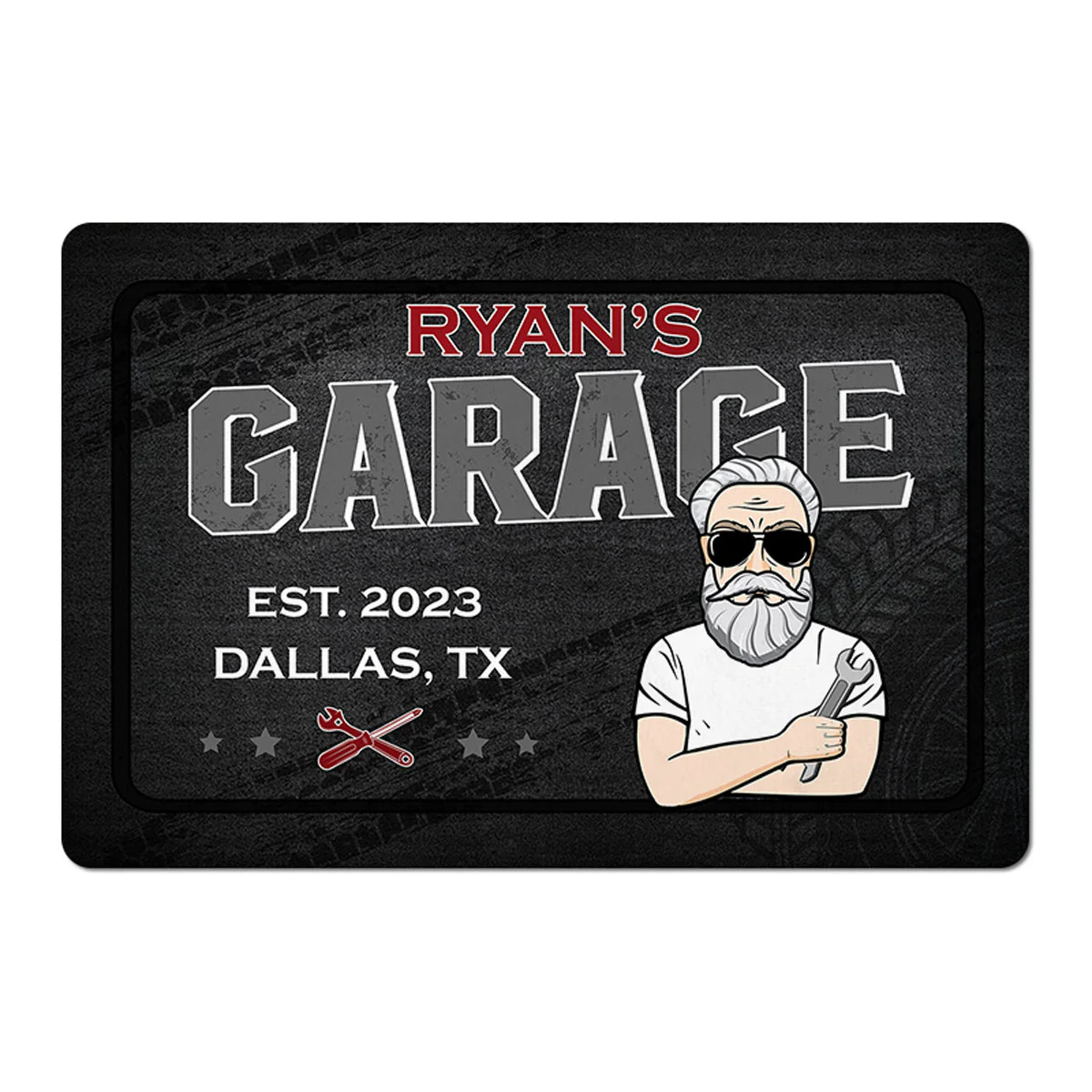 His Garage Old Man Young Man Personalized Garage Doormat