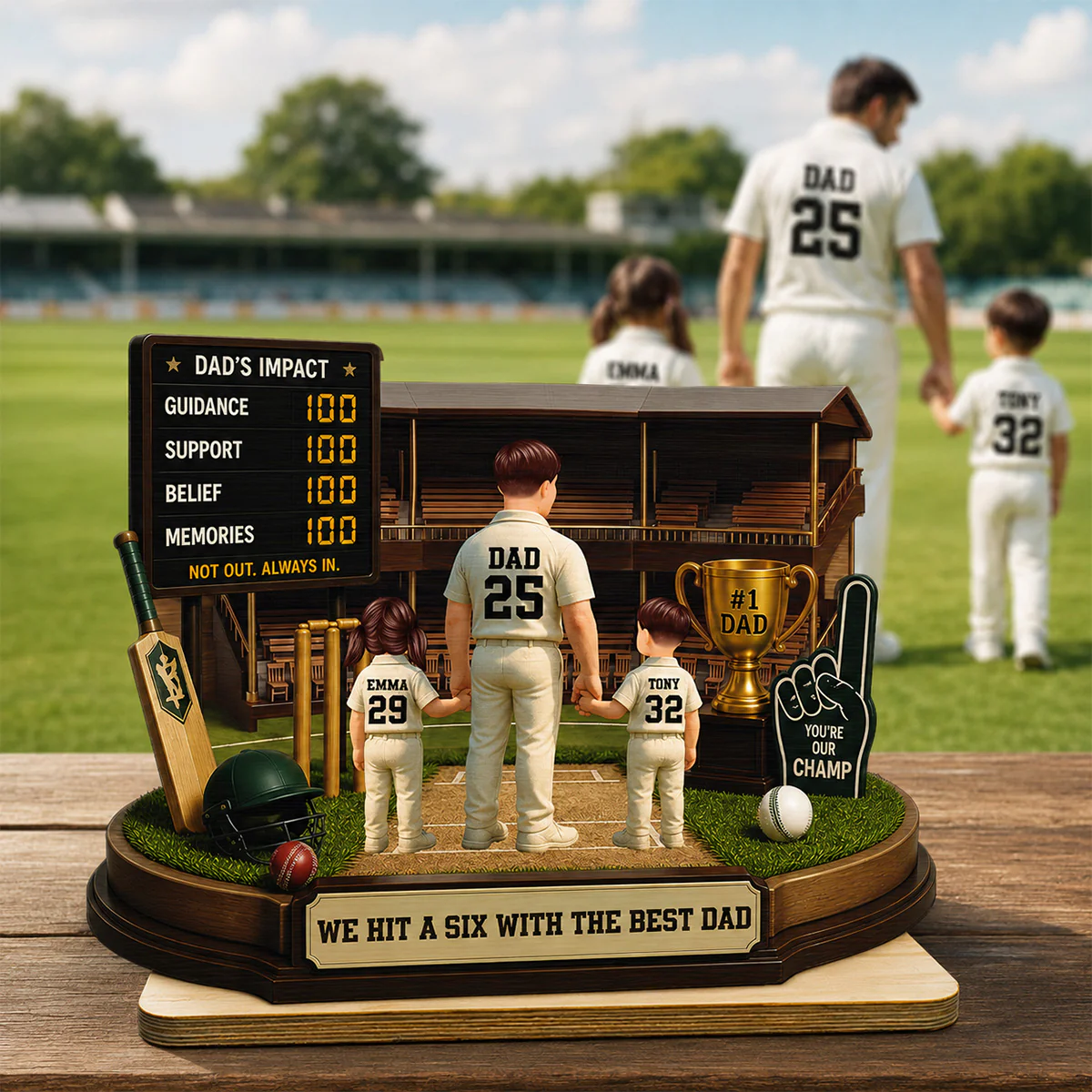 Hit A Six With The Best Dad Cricket Dad - Personalised 2-Layered Wooden Plaque - Gift For Husband, Dad - Image 6