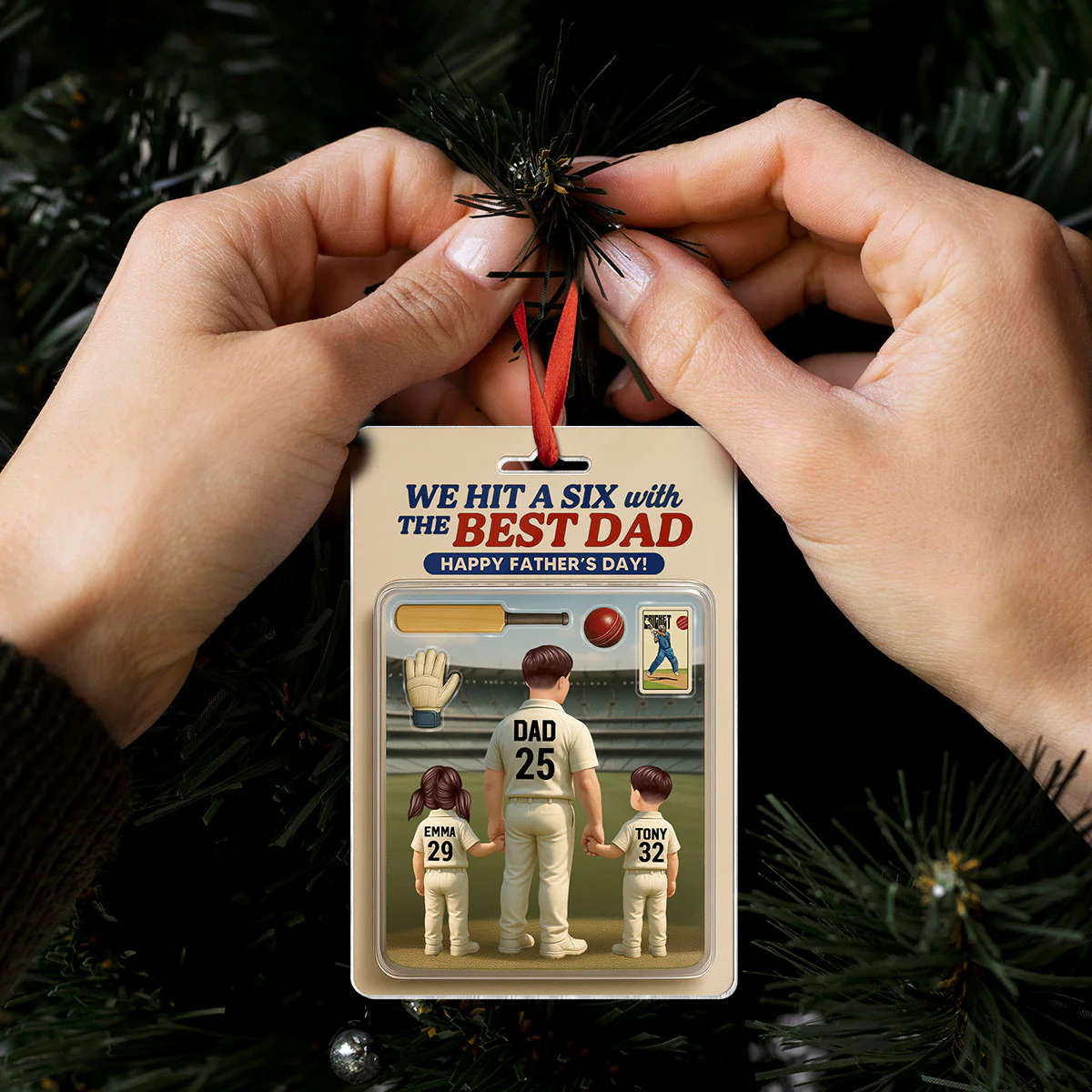 Hit A Six With The Best Dad Cricket Dad Personalized Car Hanger Acrylic Ornament, Father's Day Gift For Husband, Dad - Image 11