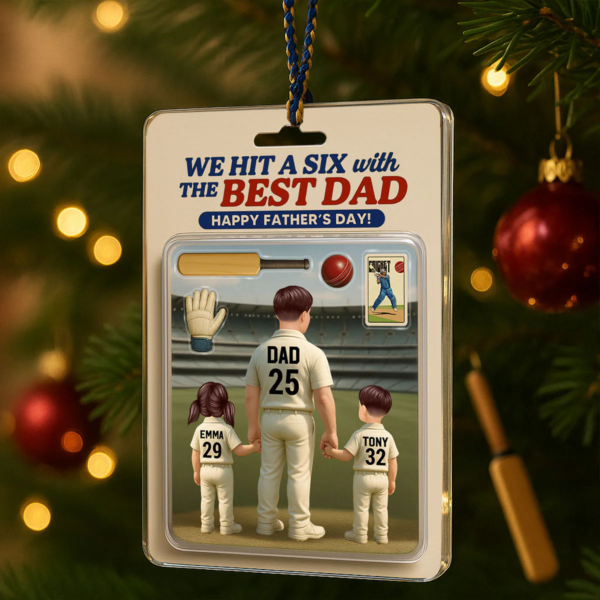 Hit A Six With The Best Dad Cricket Dad Personalized Car Hanger Acrylic Ornament, Father's Day Gift For Husband, Dad - Image 5