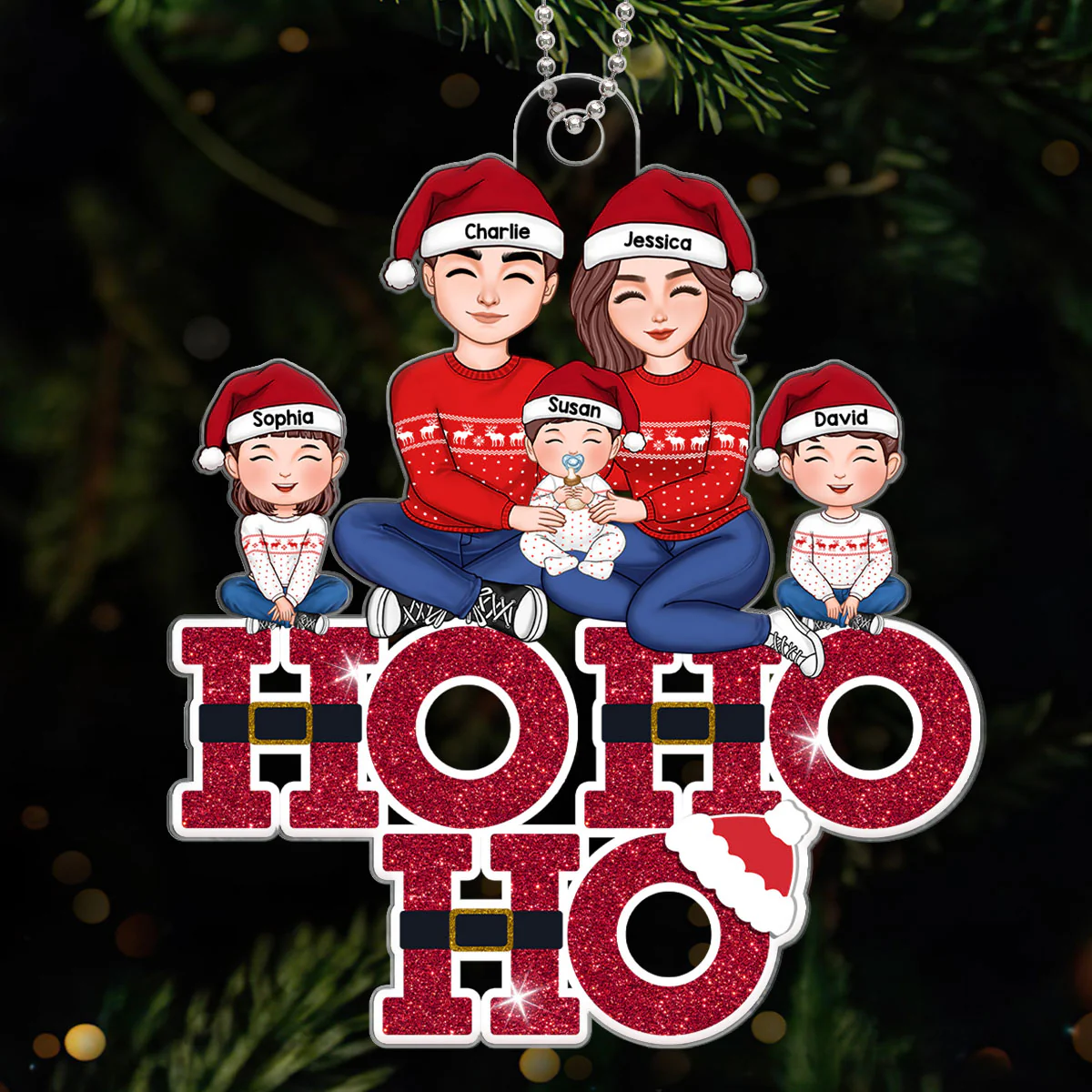 Ho Ho Ho Family Christmas Gift Personalized Acrylic Ornament