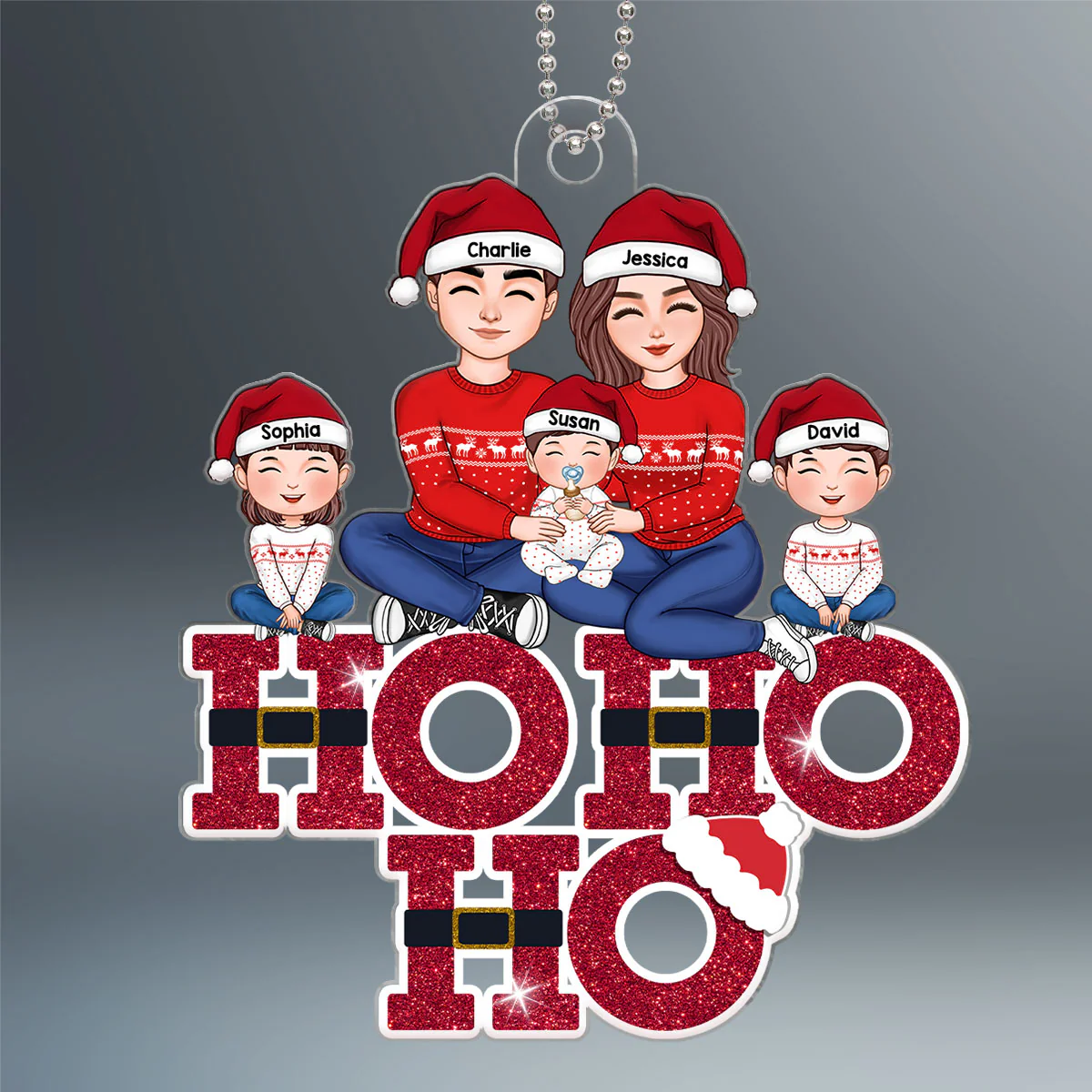 Ho Ho Ho Family Christmas Gift Personalized Acrylic Ornament - Image 2