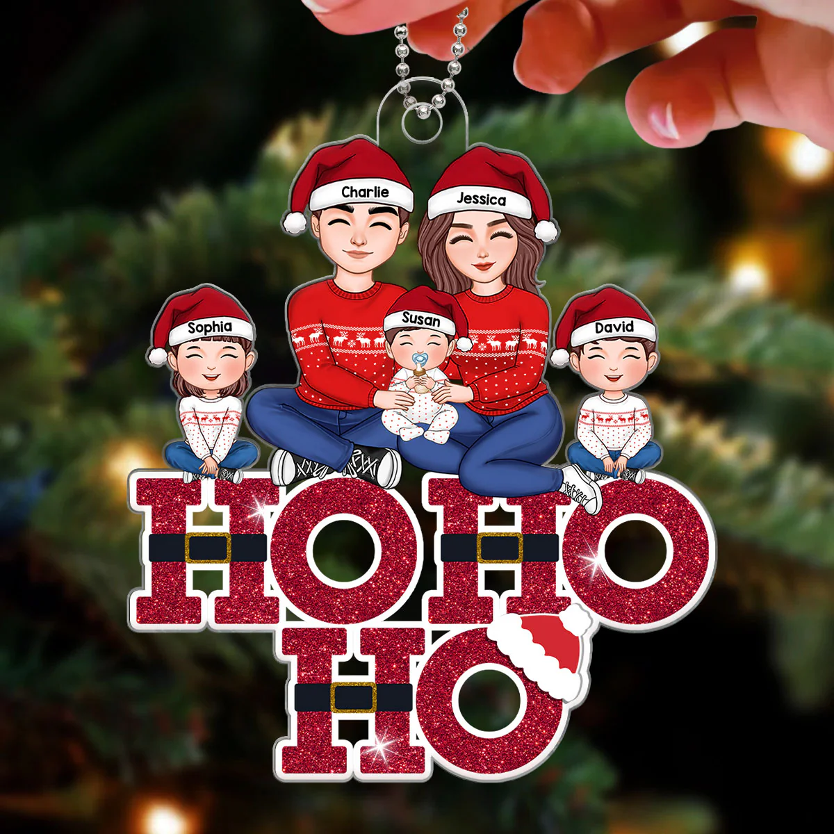 Ho Ho Ho Family Christmas Gift Personalized Acrylic Ornament - Image 3