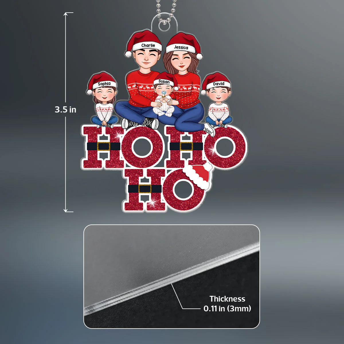 Ho Ho Ho Family Christmas Gift Personalized Acrylic Ornament - Image 4