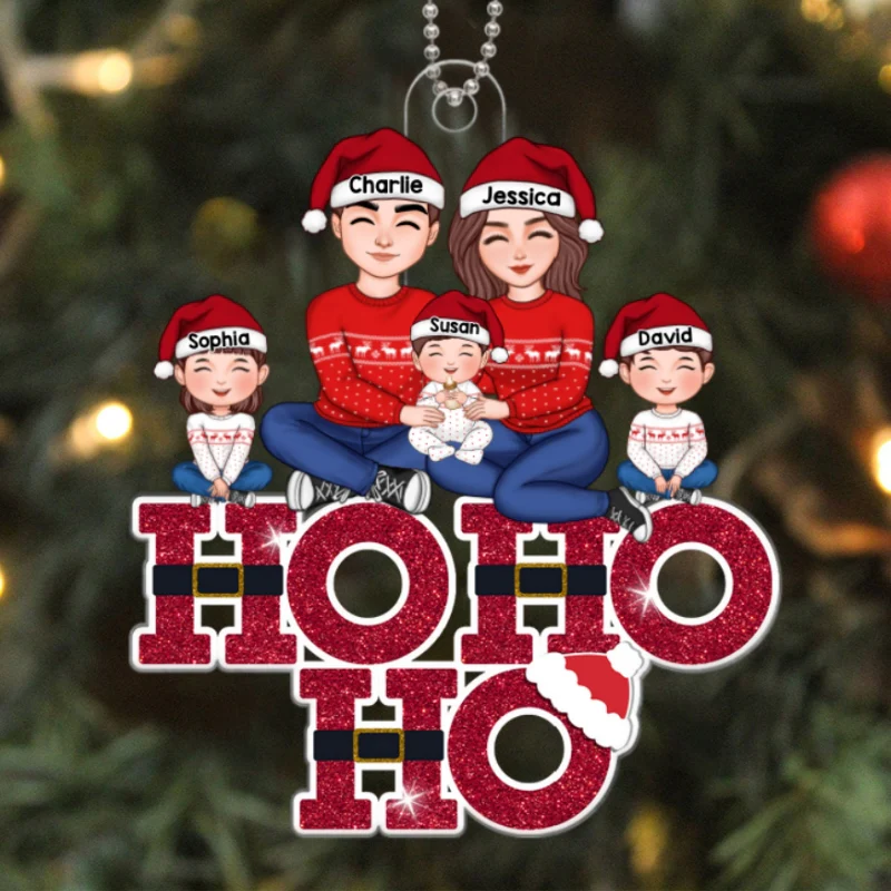 Ho Ho Ho Family Christmas Gift Personalized Acrylic Ornament - Image 5