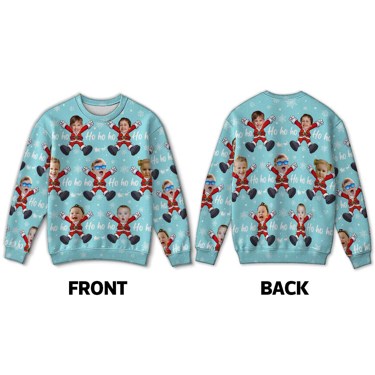 Ho Ho Ho Family Photo Upload Funny Christmas Personalized Faux Knit Ugly Sweater - Image 4
