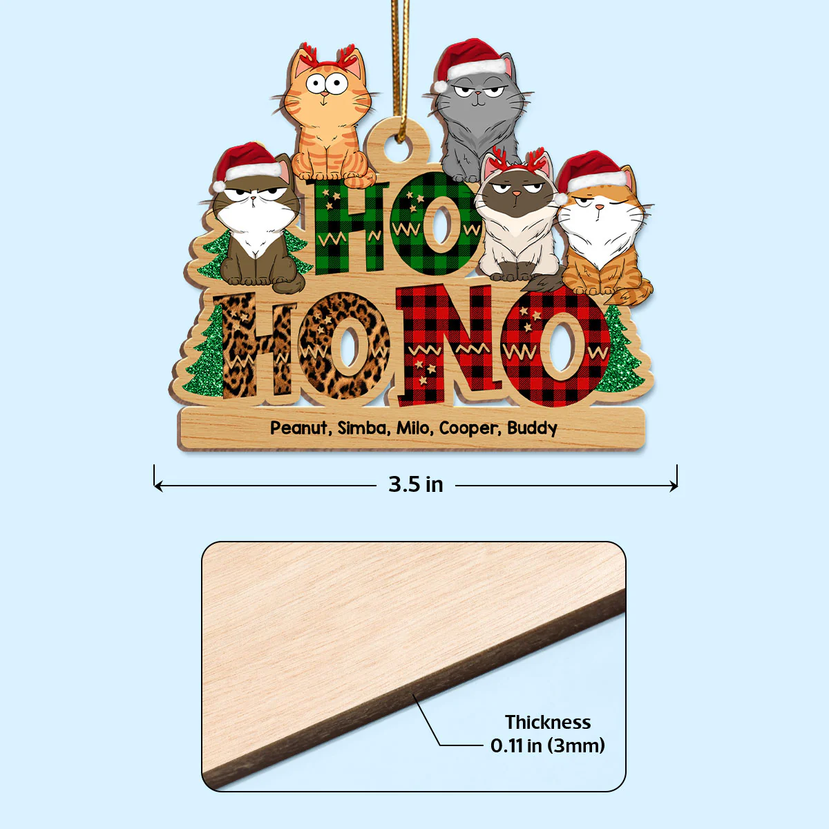 Ho Ho No Christmas Funny Cats Expressions Personalized Wooden Ornament - Image 4