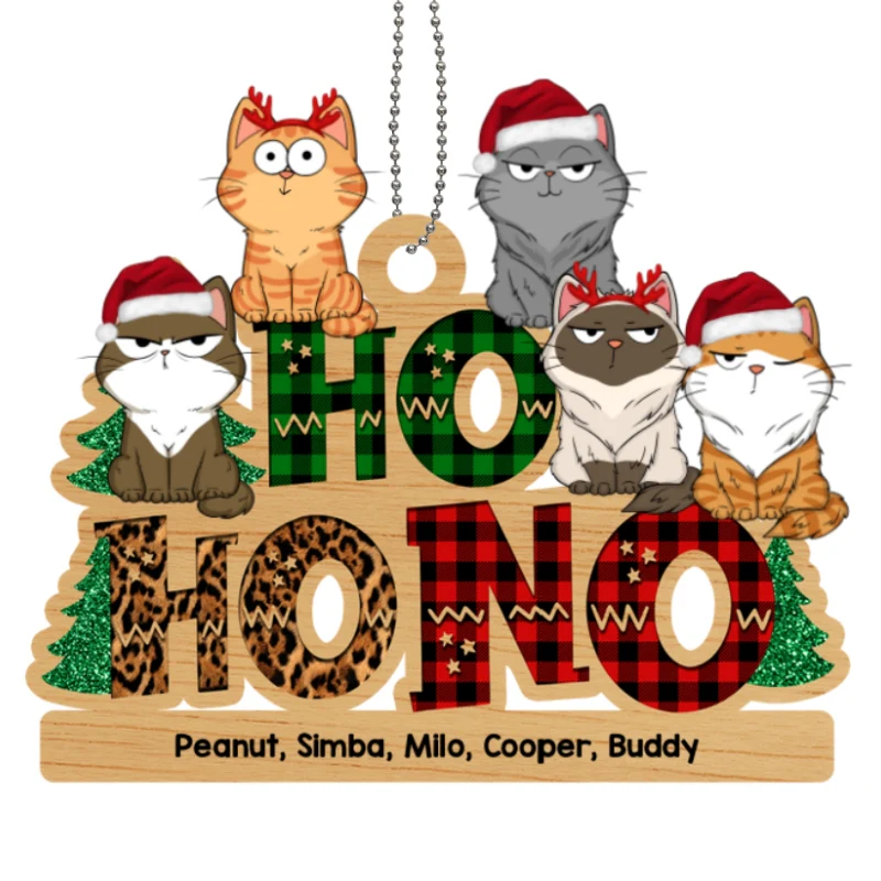 Ho Ho No Christmas Funny Cats Expressions Personalized Wooden Ornament - Image 5