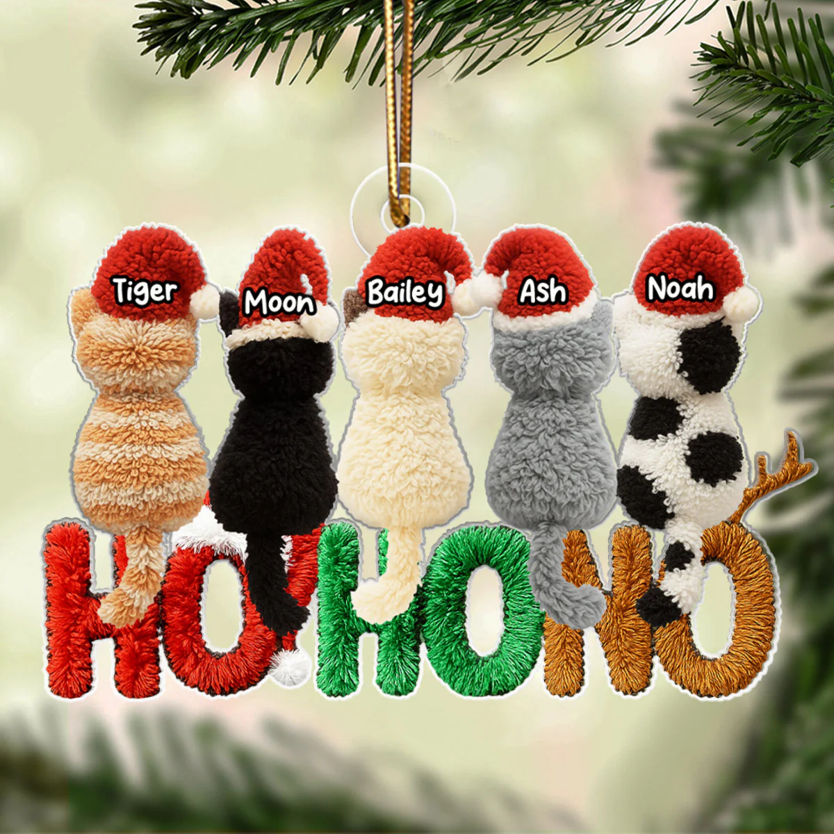 Ho Ho No Funny Cat Latch Hook Yarn Faux - Personalized Acrylic Ornament - Christmas Gift for Cat Moms, Cat Dads - Image 3