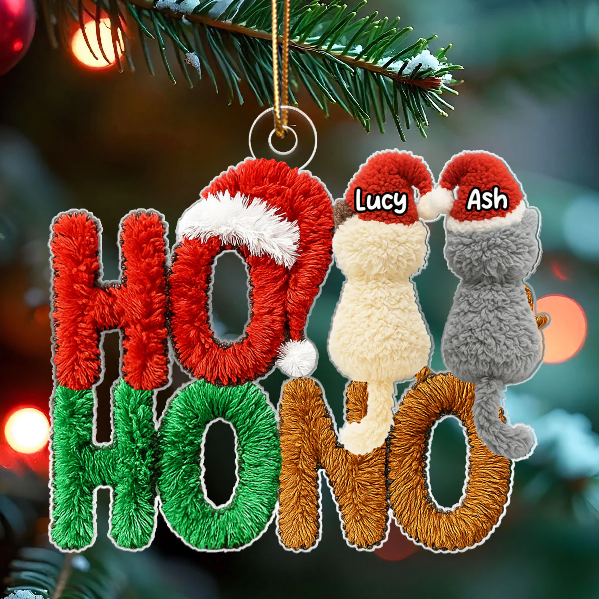 Ho Ho No Funny Cat Latch Hook Yarn Faux - Personalized Acrylic Ornament - Christmas Gift for Cat Moms, Cat Dads - Image 5