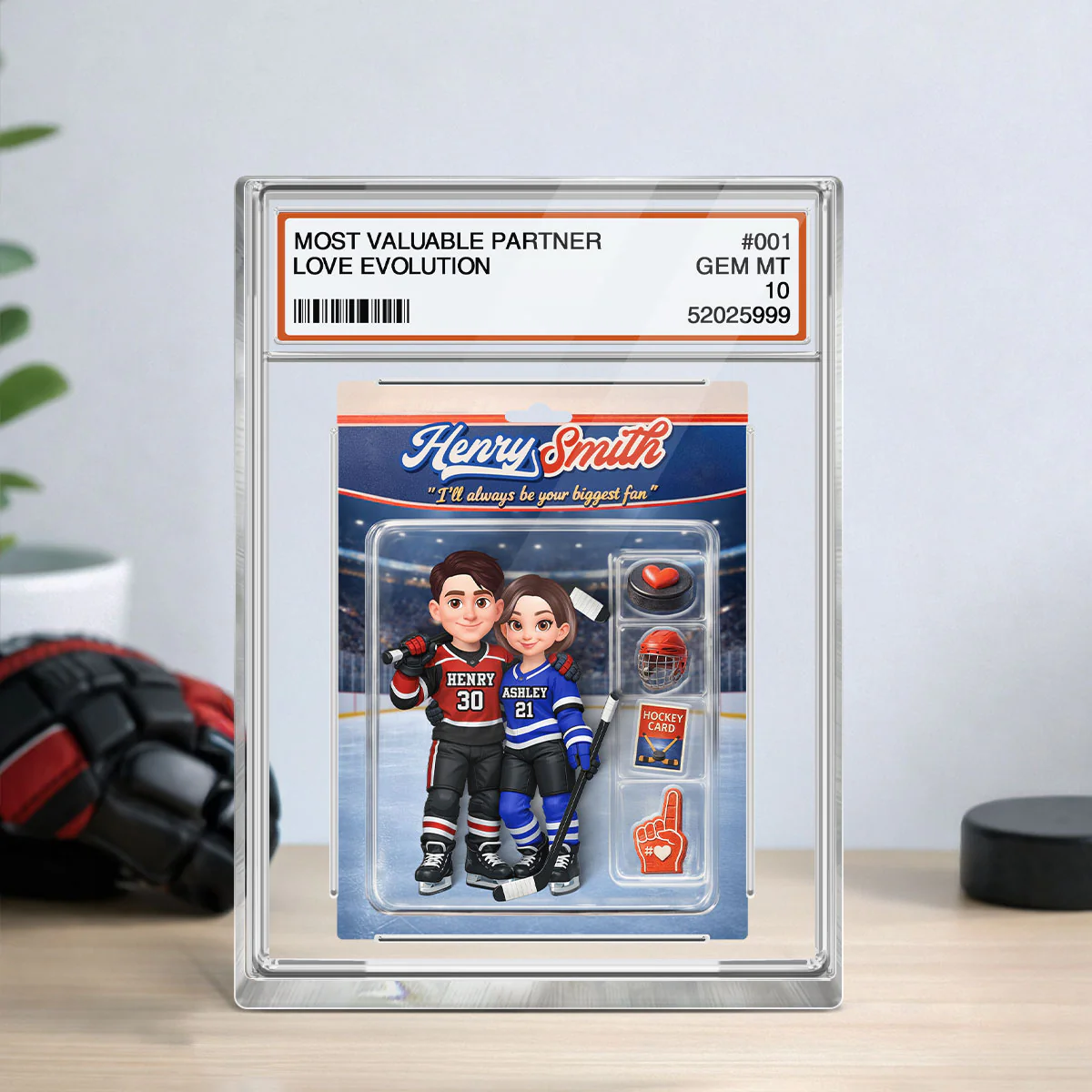 Hockey Couple I'll Always Be Your Biggest Fan Trading Card Style - Personalized Acrylic Block Plaque - Sentimental Gift for Him, Unique Collectible Item - Image 6