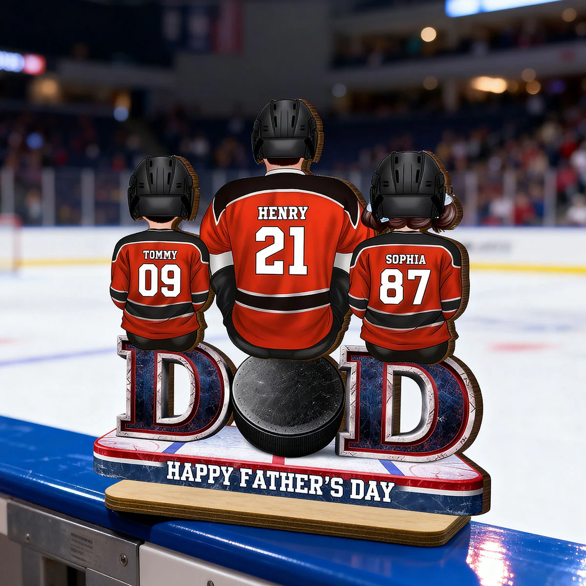 Hockey Dad And Kids Sitting Together - Personalized 2-Layered Wooden Plaque - Gift, Gift For Hockey Dad, Gift For Husband - Image 3