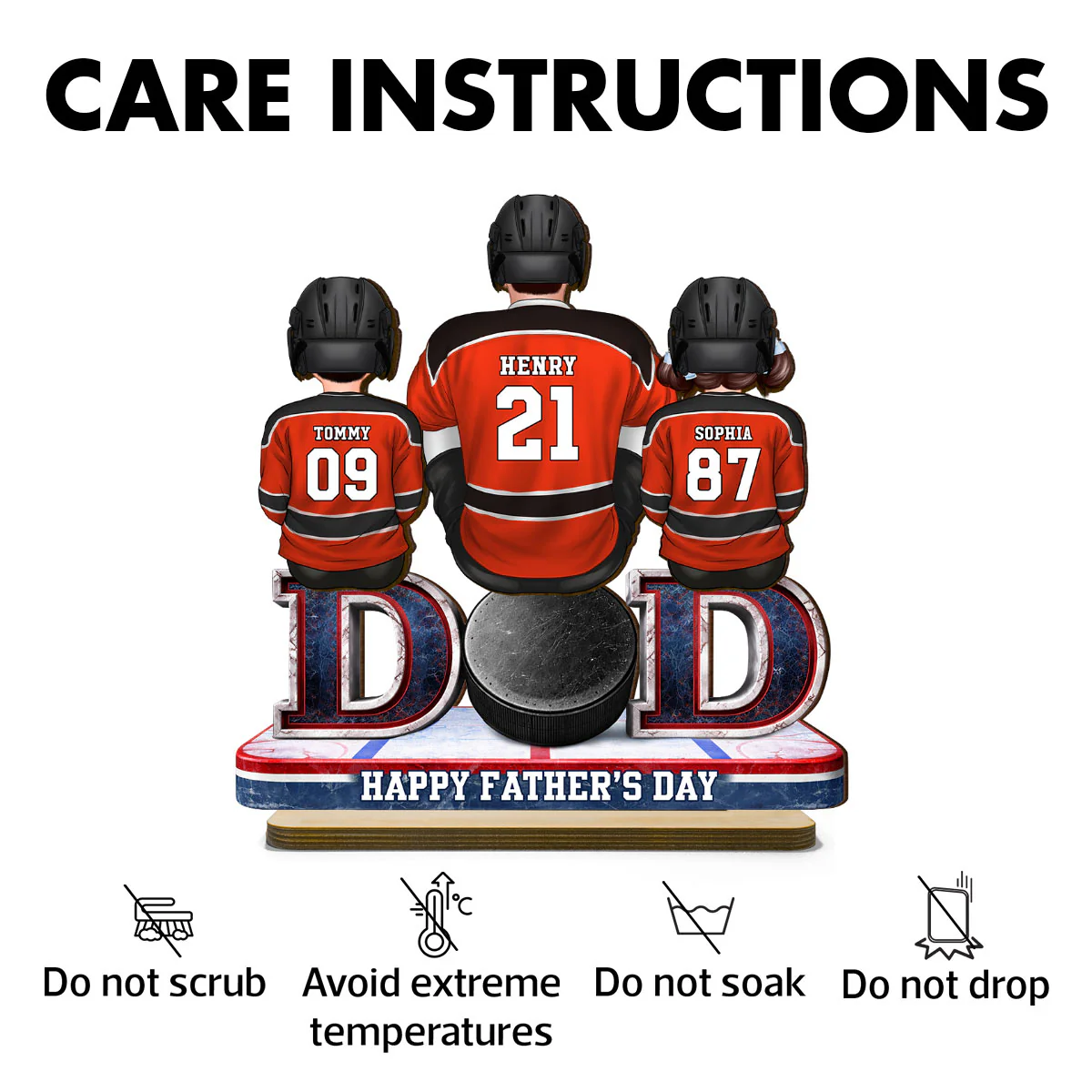 Hockey Dad And Kids Sitting Together - Personalized 2-Layered Wooden Plaque - Gift, Gift For Hockey Dad, Gift For Husband - Image 5