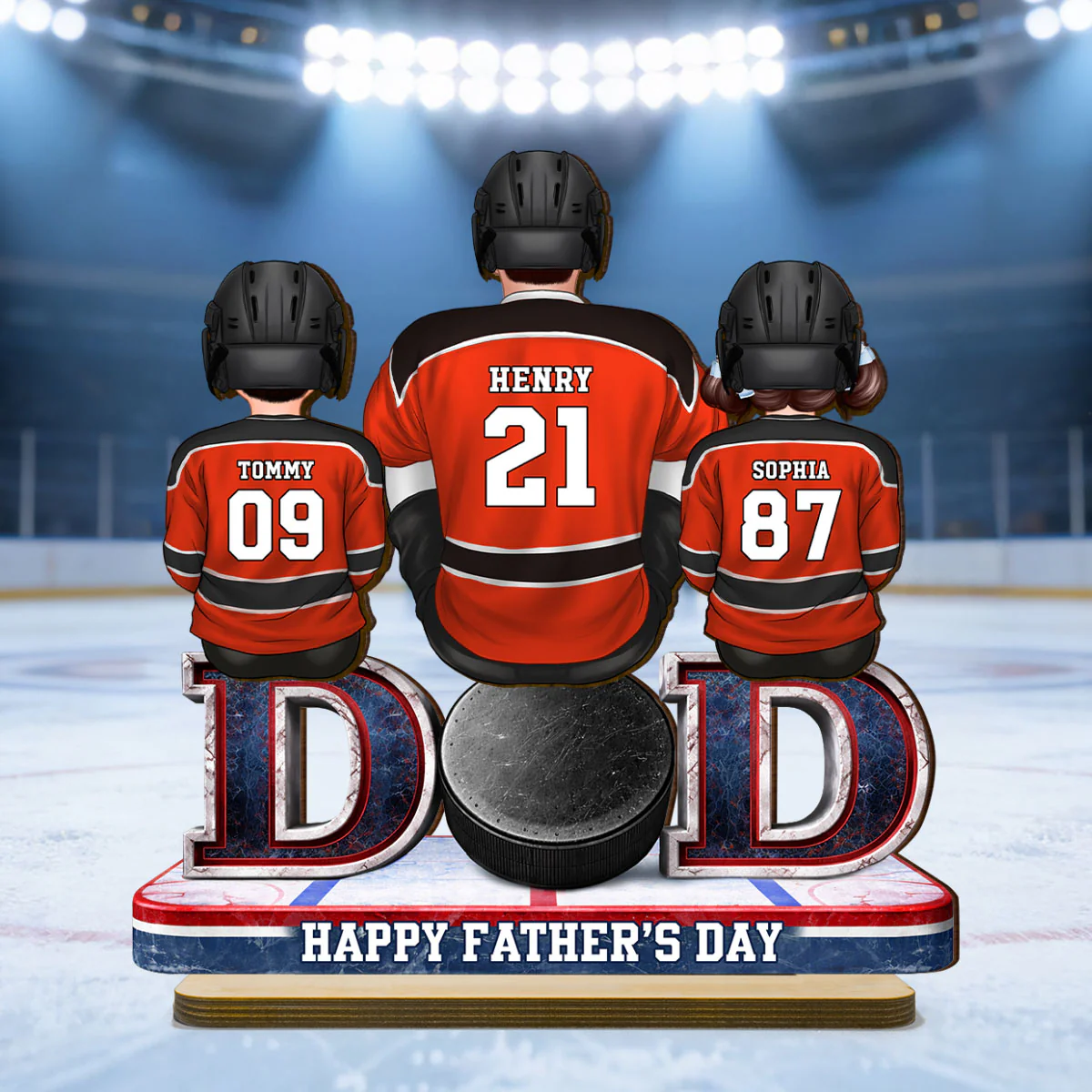Hockey Dad And Kids Sitting Together - Personalized 2-Layered Wooden Plaque - Gift, Gift For Hockey Dad, Gift For Husband - Image 6