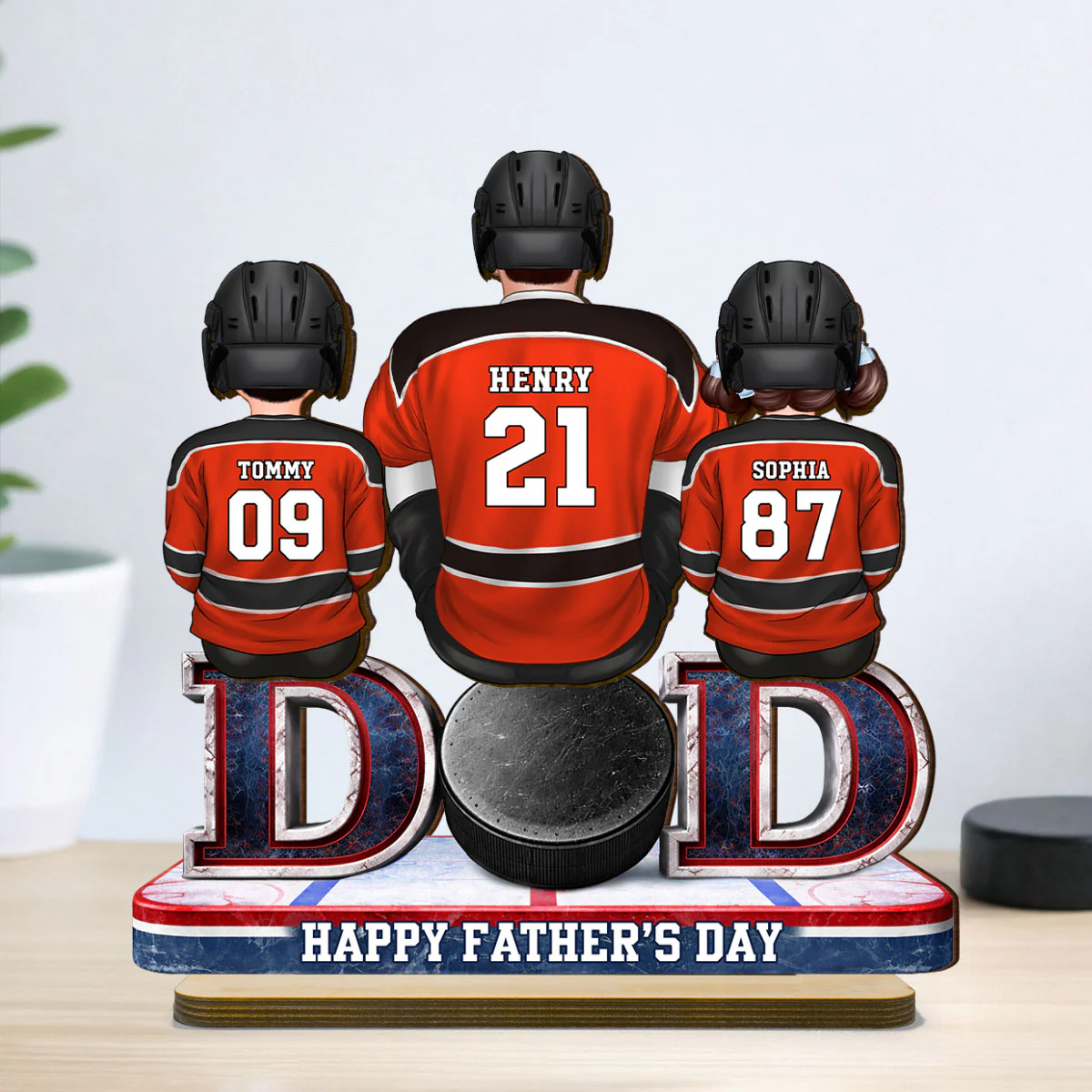 Hockey Dad And Kids Sitting Together - Personalized 2-Layered Wooden Plaque - Gift, Gift For Hockey Dad, Gift For Husband - Image 7