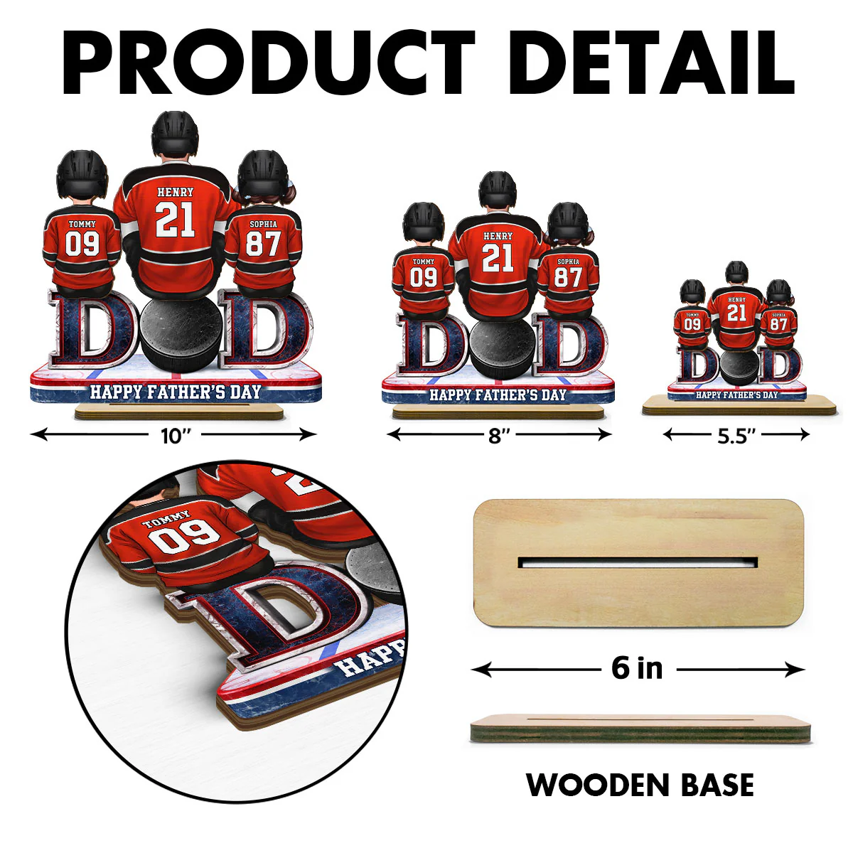 Hockey Dad And Kids Sitting Together - Personalized 2-Layered Wooden Plaque - Gift, Gift For Hockey Dad, Gift For Husband - Image 8