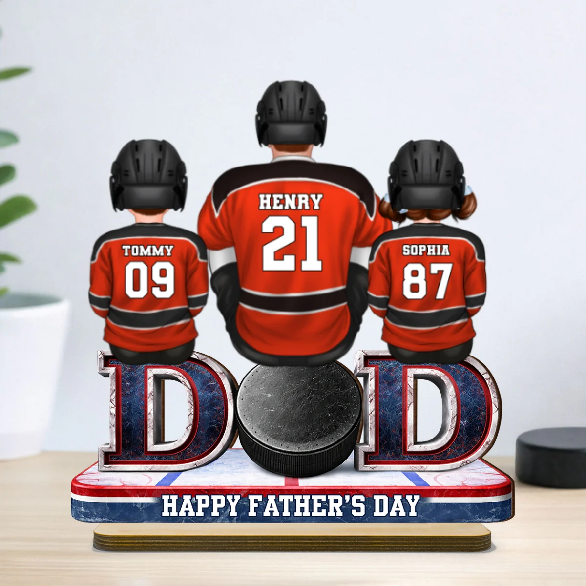 Hockey Dad And Kids Sitting Together - Personalized 2-Layered Wooden Plaque - Gift, Gift For Hockey Dad, Gift For Husband - Image 9