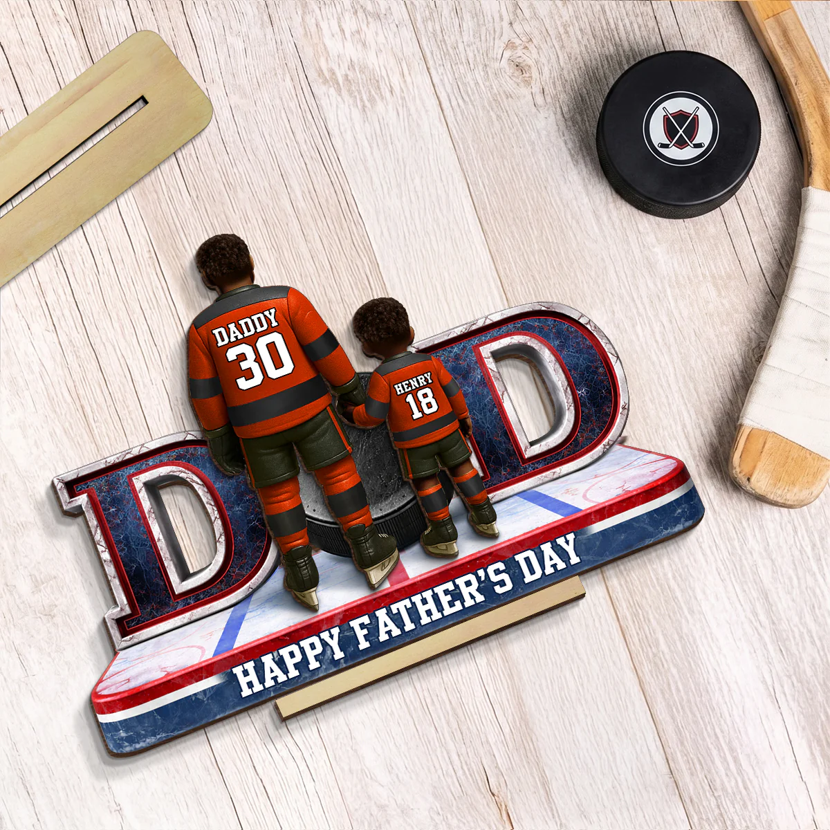 Hockey Dad And Kids Together - Personalized 2-Layered Wooden Plaque - Heartfelt Gift For Hockey Dad, Gift For Husband - Image 5